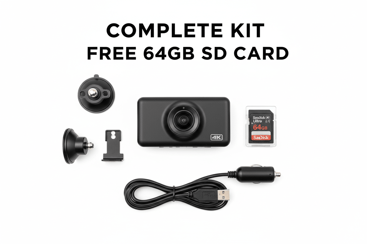 Pack Dashcam 4K WiFi + Carte SD 64GB Gratuite - Kit Complet Prêt à l'Emploi - Gadgets - Shop