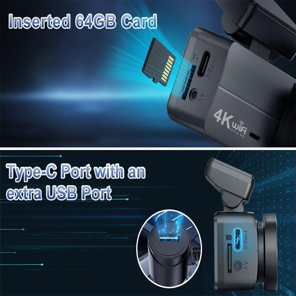 Dashcam 4K WiFi avec Écran IPS - Enregistrement en Boucle et Capteur de Gravité