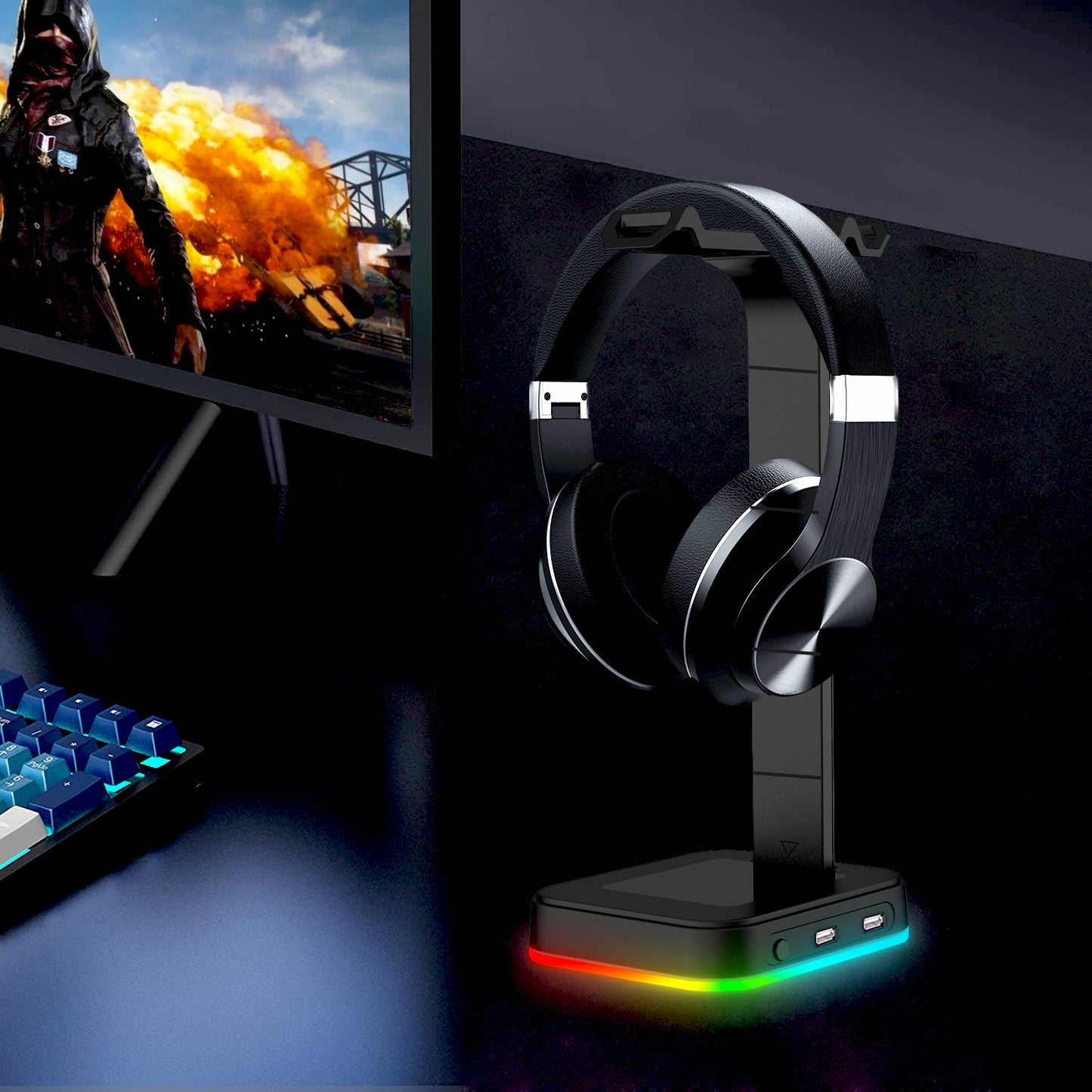 Support Casque RGB avec Ports USB – Accessoire Gaming Essentiel pour Setup