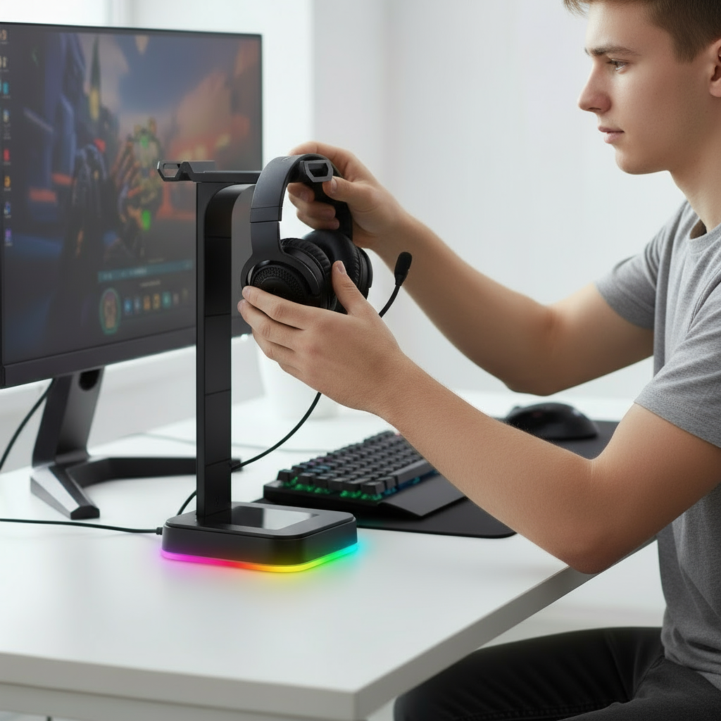 Support Casque RGB avec Ports USB – Accessoire Gaming Essentiel pour Setup