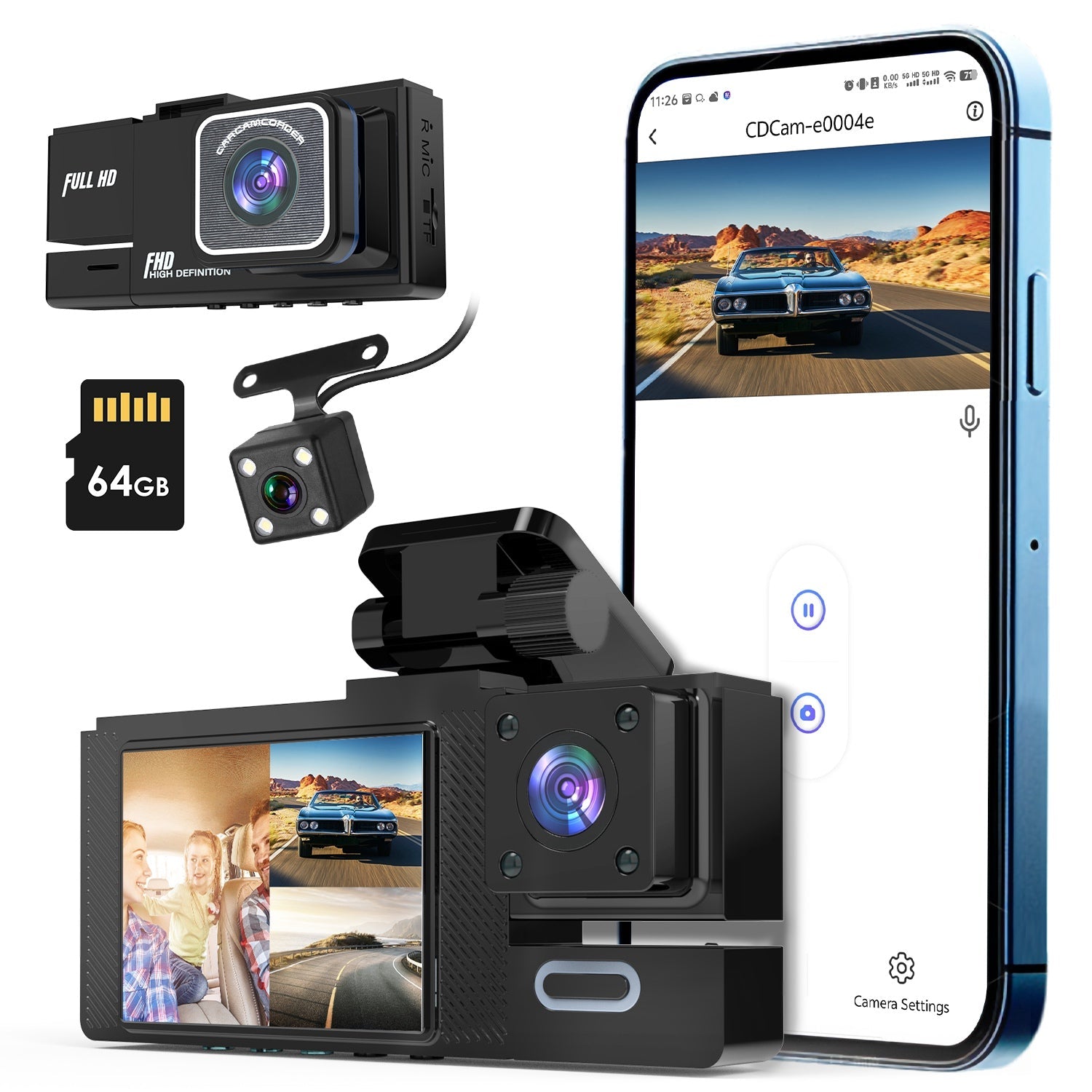 Caméra embarquée voiture Wi - Fi FHD/Dash Cam 3 canaux (Avant, Arrière & Intérieur) avec Enregistrement en boucle - Gadgets - shop