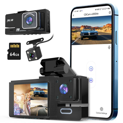 Caméra embarquée voiture Wi - Fi FHD/Dash Cam 3 canaux (Avant, Arrière & Intérieur) avec Enregistrement en boucle - Gadgets - shop