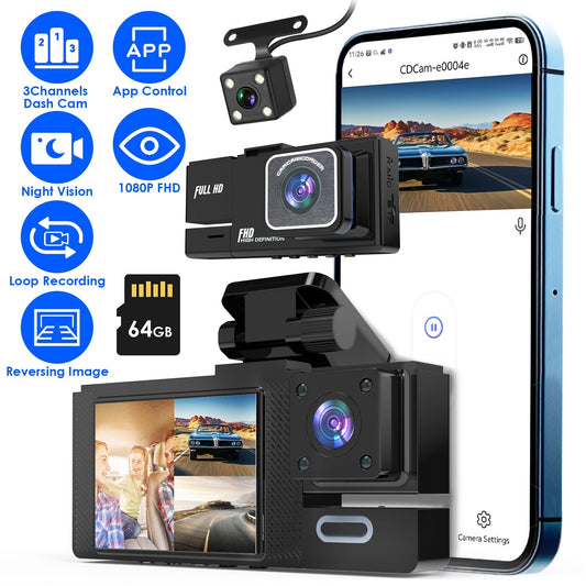 Caméra embarquée voiture Wi - Fi FHD/Dash Cam 3 canaux (Avant, Arrière & Intérieur) avec Enregistrement en boucle - Gadgets - shop