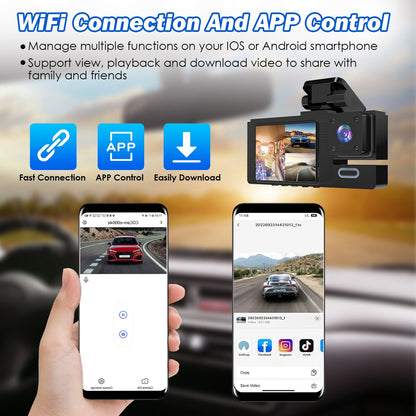 Caméra embarquée voiture Wi - Fi FHD/Dash Cam 3 canaux (Avant, Arrière & Intérieur) avec Enregistrement en boucle - Gadgets - shop