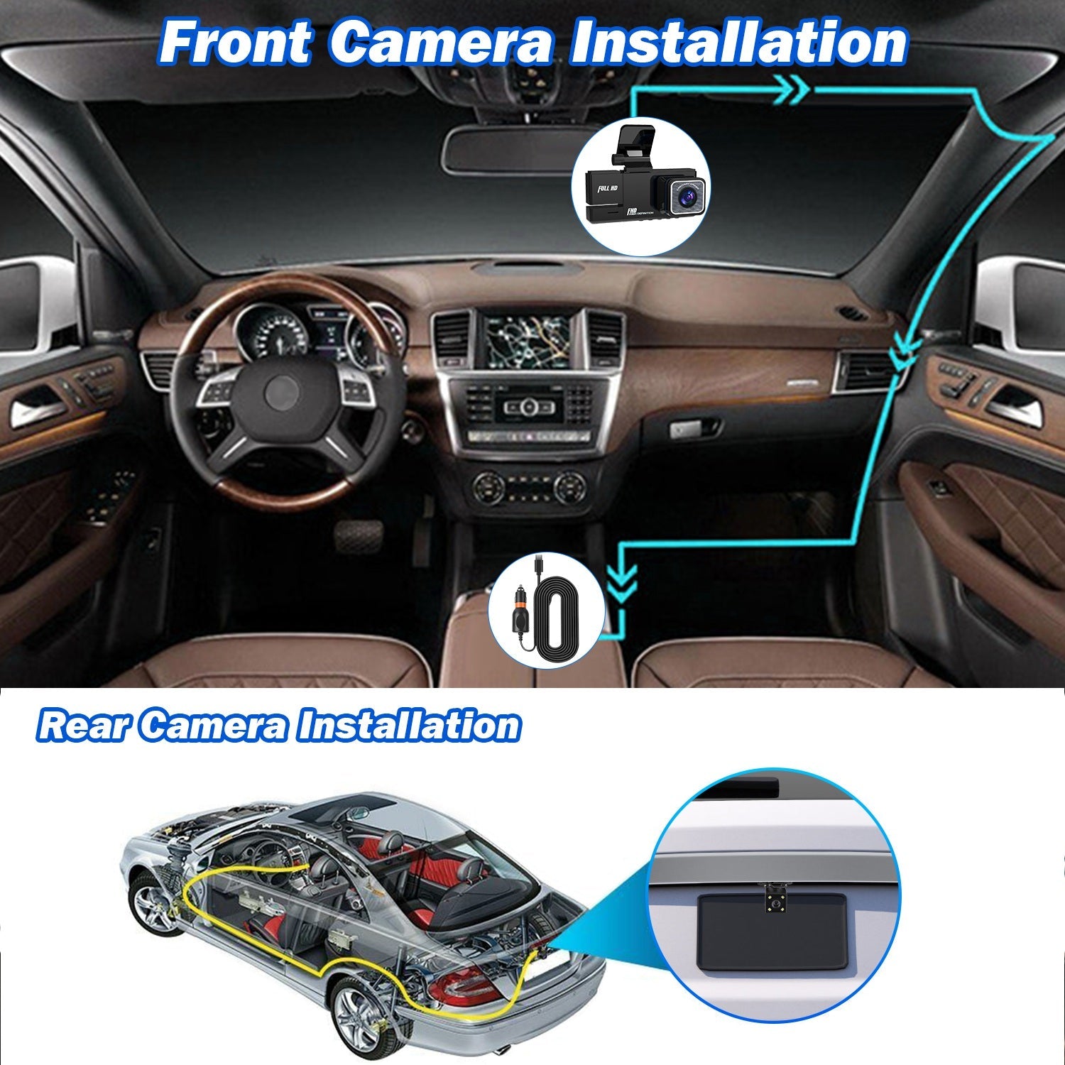 Caméra embarquée voiture Wi - Fi FHD/Dash Cam 3 canaux (Avant, Arrière & Intérieur) avec Enregistrement en boucle - Gadgets - shop