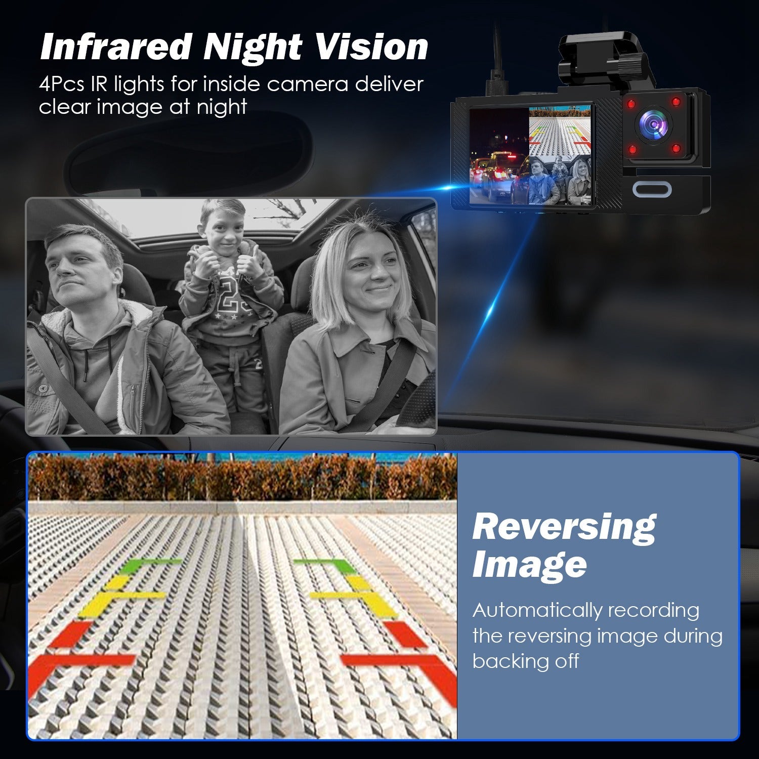 Caméra embarquée voiture Wi - Fi FHD/Dash Cam 3 canaux (Avant, Arrière & Intérieur) avec Enregistrement en boucle - Gadgets - shop